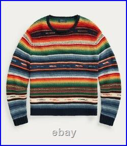 Ralph Lauren Serape Blanket Cotton Striped Knit Men M Medium Sweater Multi-Color