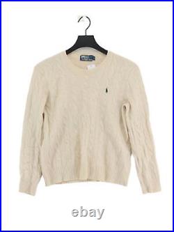 Ralph Lauren Women's Jumper M Cream 100% Wool Round Neck Pullover