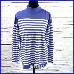 Ralph Lauren Women's Pullover Sweater Blue Striped Silver Button Sz M NWT
