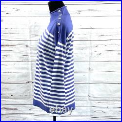 Ralph Lauren Women's Pullover Sweater Blue Striped Silver Button Sz M NWT