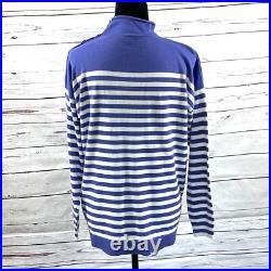 Ralph Lauren Women's Pullover Sweater Blue Striped Silver Button Sz M NWT