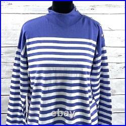 Ralph Lauren Women's Pullover Sweater Blue Striped Silver Button Sz M NWT