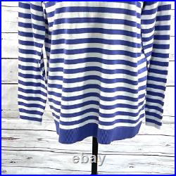 Ralph Lauren Women's Pullover Sweater Blue Striped Silver Button Sz M NWT