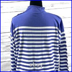 Ralph Lauren Women's Pullover Sweater Blue Striped Silver Button Sz M NWT