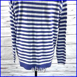 Ralph Lauren Women's Pullover Sweater Blue Striped Silver Button Sz M NWT