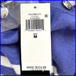 Ralph Lauren Women's Pullover Sweater Blue Striped Silver Button Sz M NWT