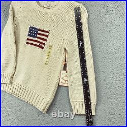 Ralph Lauren sweater Womens Medium RUNS SMALL beige American Flag Polo Jean RL67