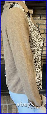 Rani Arabella Cashmere & Silk Print Camel/Brown Cardigan Sweater Size Medium