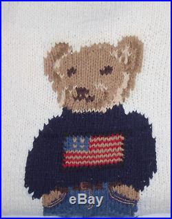 Rare POLO RALPH LAUREN hiking bear flag sweater hand knit cream vtg RL67 EUC Med
