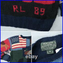 Rare Vintage Ralph Lauren Country Goods Patchwork RL89 Knit Sweater Red Medium