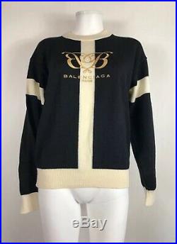 Rare Vtg Balenciaga Black Logo Sweater M