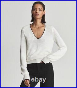 Reiss Cream Talia V Neck Knitted Jumper Size UK M MEDIUM £138.00