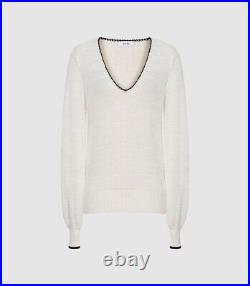 Reiss Cream Talia V Neck Knitted Jumper Size UK M MEDIUM £138.00