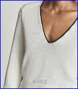 Reiss Cream Talia V Neck Knitted Jumper Size UK M MEDIUM £138.00