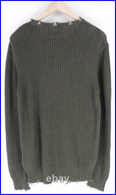 Replay Men's XL Knit Sweater Cotton Green Distressed Casual Long Sleeve Sweater