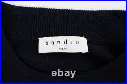 SANDRO MEDIUM Men Jumper Fine Knit Sweater Navy Pure Wool Pullover Long Sleeved