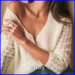 SEZANE Garance Jumper White Knit Cardigan Mohair Sweater Sz M EUC