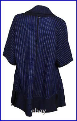 ST. JOHN COLLECTION Black & Blue Knit Short Sleeve Open Front Sweater M