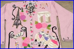 STORYBOOK KNITS Women's Ramie/Cotton PARIS FRANCE Cardigan Sweater MEDIUM NEW