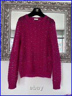 Saint Laurent Fuchsia Pink Embellished Mohair Sweater Jumper Sz M