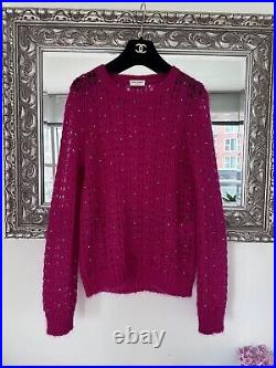 Saint Laurent Fuchsia Pink Embellished Mohair Sweater Jumper Sz M