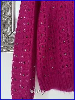 Saint Laurent Fuchsia Pink Embellished Mohair Sweater Jumper Sz M