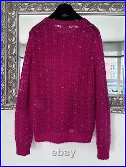 Saint Laurent Fuchsia Pink Embellished Mohair Sweater Jumper Sz M