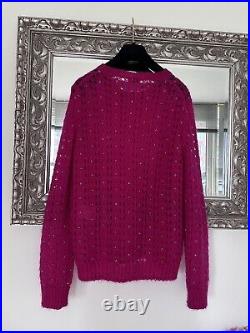 Saint Laurent Fuchsia Pink Embellished Mohair Sweater Jumper Sz M