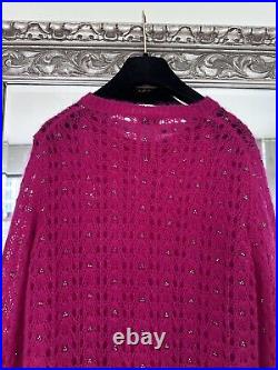 Saint Laurent Fuchsia Pink Embellished Mohair Sweater Jumper Sz M