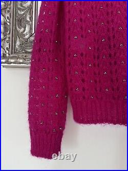 Saint Laurent Fuchsia Pink Embellished Mohair Sweater Jumper Sz M