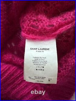 Saint Laurent Fuchsia Pink Embellished Mohair Sweater Jumper Sz M