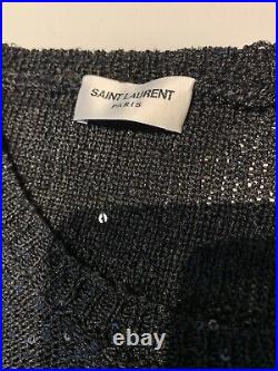 Saint Laurent Paris Ladies Knitted Sequin Top Pullover Sweater Black Medium M