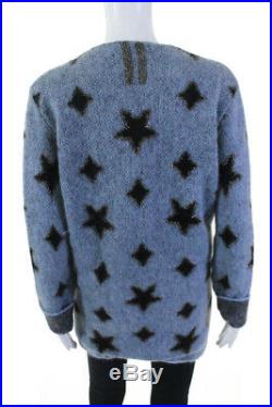 Saint Laurent Womens Button Down Cardigan Sweater Star Mohair Blue Size Medium