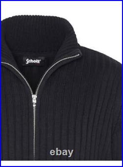 Schott NYC Full Zip Sweater With Pockets Black