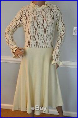 See by Chloe Pointelle Embroidered Ruffle Ivory Cream Sweater Dress 6 8 / Medium