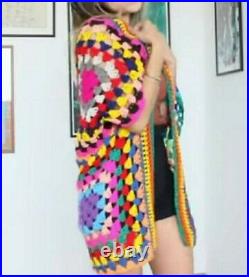 Sexy Crochet Granny Squares Coat Boho Vintage Gypsy Hippie Cardigan Sweater