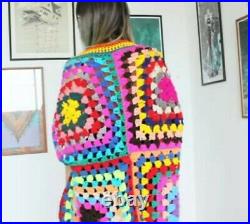 Sexy Crochet Granny Squares Coat Boho Vintage Gypsy Hippie Cardigan Sweater