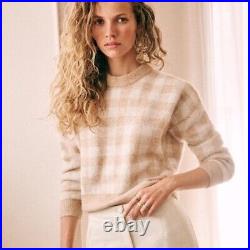 Sezane Becky Gingham Jumper Sweater Tan Creme NWT Medium