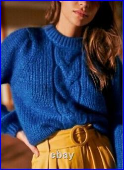 Sezane Serena Pullover Cable Jumper Knitwear Sweater Sz M Medium 60's Blue RARE