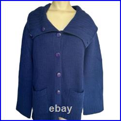 St. John Caviar 100% Cashmere Cape Collar Cardigan Sweater M Blue Button EUC St. John Caviar 100% Cashmere Cape Collar Cardigan Sweater M Blue Button EUC