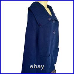 St. John Caviar 100% Cashmere Cape Collar Cardigan Sweater M Blue Button EUC St. John Caviar 100% Cashmere Cape Collar Cardigan Sweater M Blue Button EUC