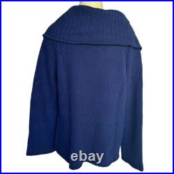 St. John Caviar 100% Cashmere Cape Collar Cardigan Sweater M Blue Button EUC St. John Caviar 100% Cashmere Cape Collar Cardigan Sweater M Blue Button EUC