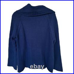 St. John Caviar 100% Cashmere Cape Collar Cardigan Sweater M Blue Button EUC