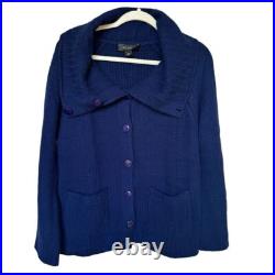 St. John Caviar 100% Cashmere Cape Collar Cardigan Sweater M Blue Button EUC