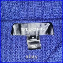 St. John Caviar 100% Cashmere Cape Collar Cardigan Sweater M Blue Button EUC