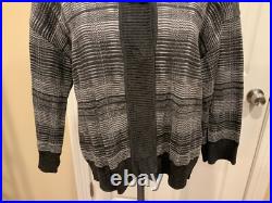 St. John Gray Striped 3/4 Sleeve Cardigan Sweater, Size Medium