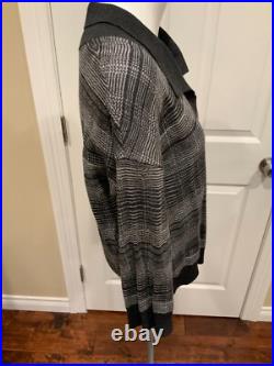 St. John Gray Striped 3/4 Sleeve Cardigan Sweater, Size Medium
