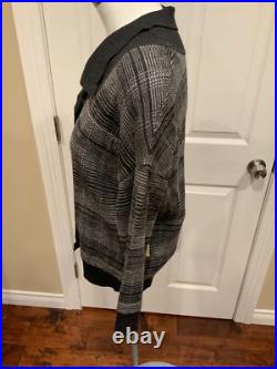 St. John Gray Striped 3/4 Sleeve Cardigan Sweater, Size Medium