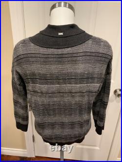 St. John Gray Striped 3/4 Sleeve Cardigan Sweater, Size Medium