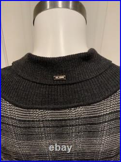 St. John Gray Striped 3/4 Sleeve Cardigan Sweater, Size Medium